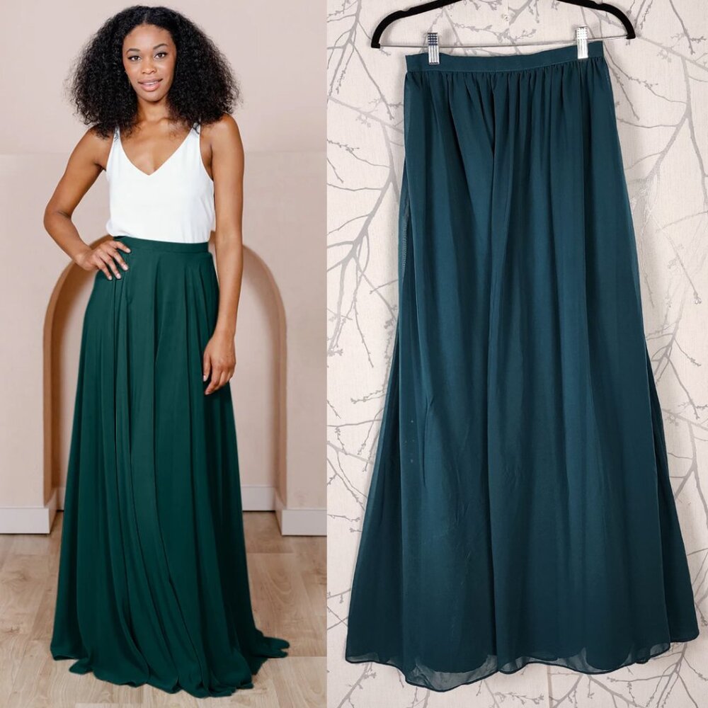 Revelry Emerald Green Flowy Pleated Chiffon Maxi Skirt